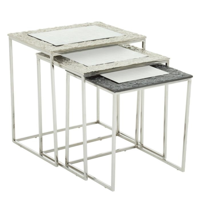 Avoch Rectangular Glass Top Set Of 3 Side Tables In Silver
