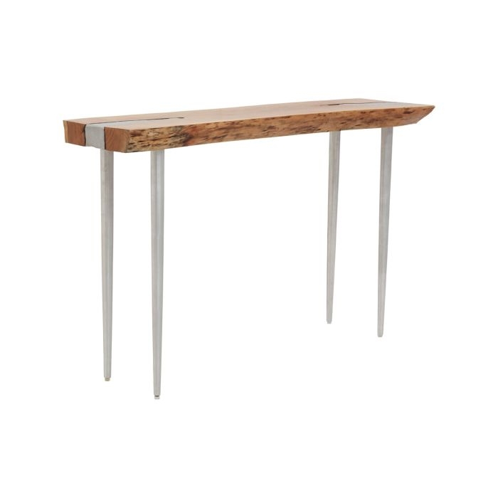 Arica Wooden Console Table In Natural With Silver Aluminium Legs