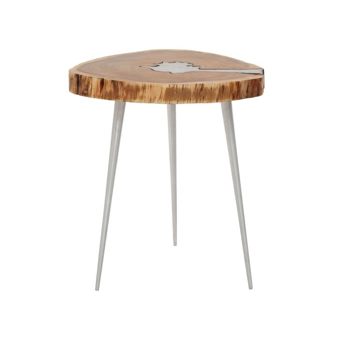 Arica Wooden Side Table In Natural With Silver Aluminium Legs