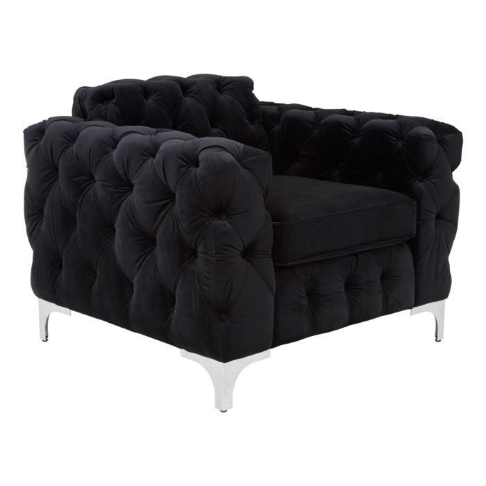 Madina Chesterfield Velvet Upholstered Armchair In Black