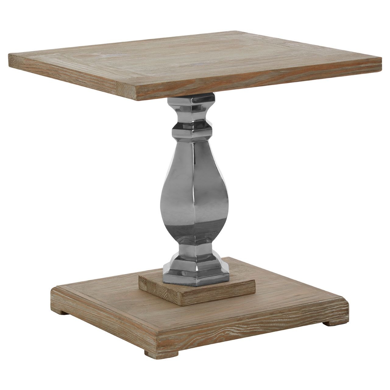 Richmond Pine Wood Side Table In Brown With Pillar Base