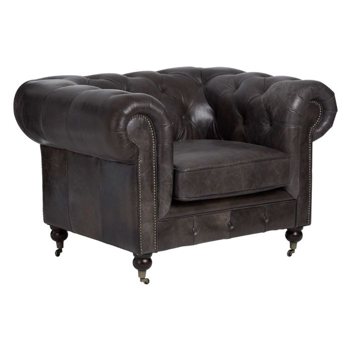 Victor Genuine Leather Armchair In Dark Grey