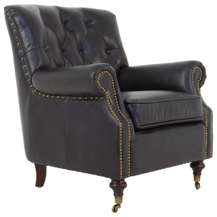 Victor Genuine Leather Armchair In Black