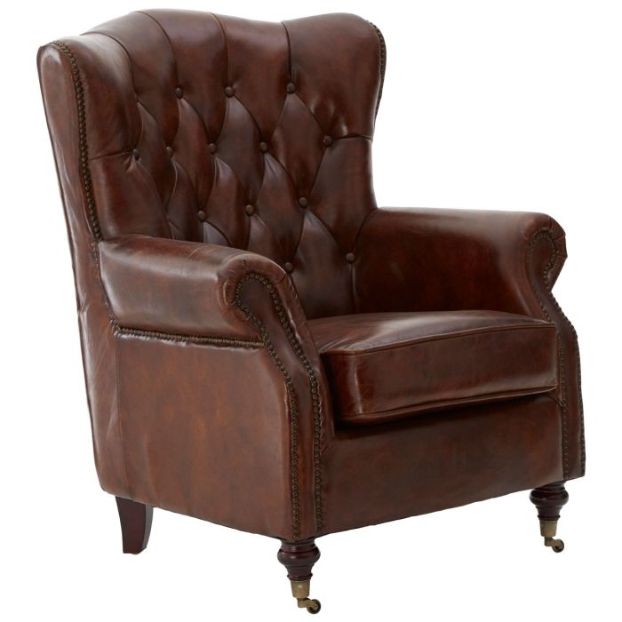 Victor Scroll Genuine Leather Armchair In Brown