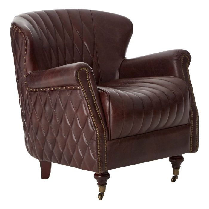 Victor Winged Genuine Leather Armchair In Coffee