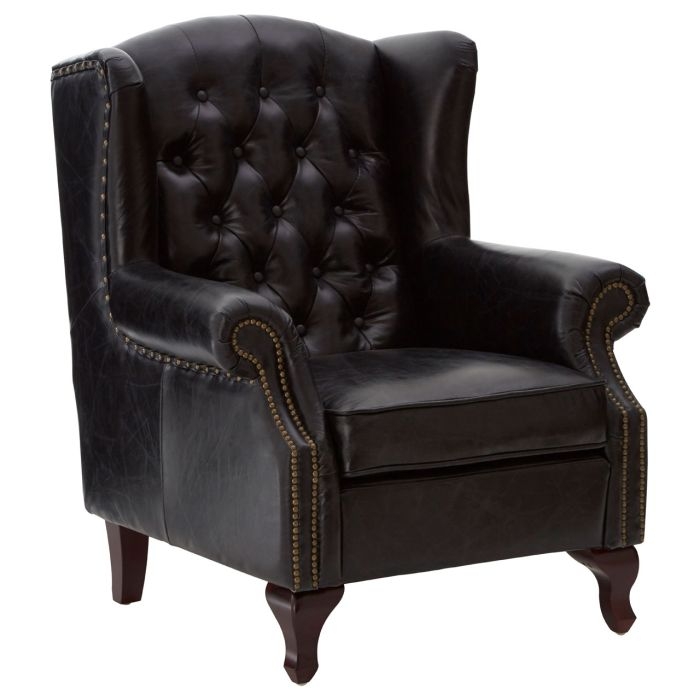 Victor Scroll Genuine Leather Armchair In Black