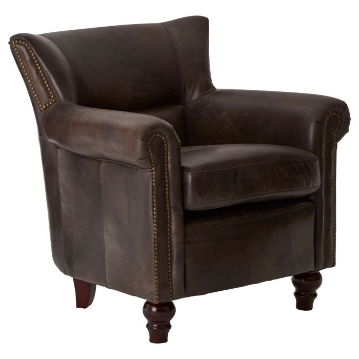 Victor Scroll Genuine Leather Armchair In Dark Grey