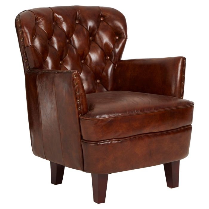 Victor Button Back Genuine Leather Armchair In Mocha Brown