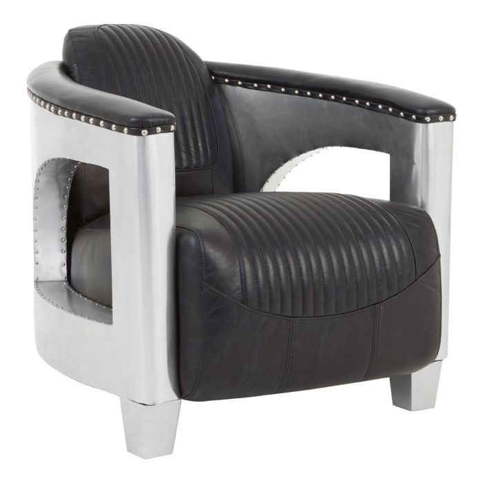 Victor Genuine Leather Sofa Armchair In Black