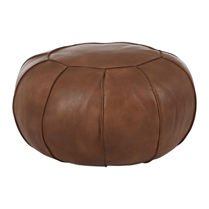 Bodmin Round Tactile Leather Upholstered Pouffe In Brown