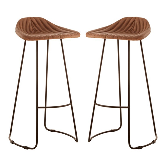 Bodmin Light Brown Faux Leather Bar Stools In Pair