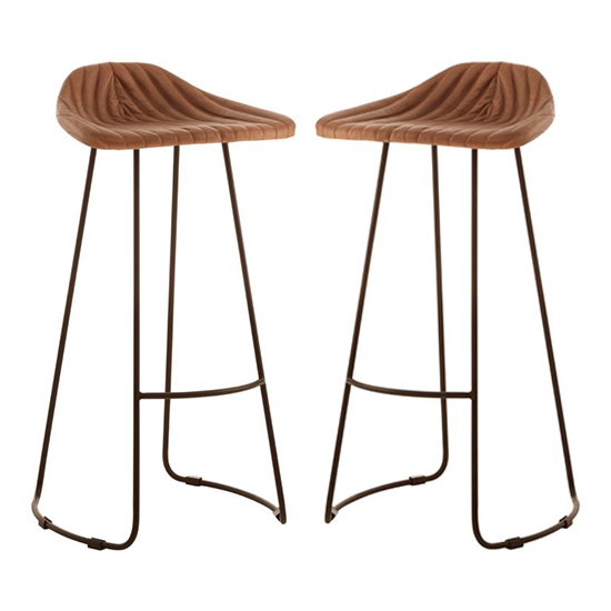 Bodmin Light Brown Faux Leather Bar Stools In Pair
