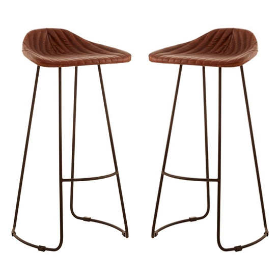 Bodmin Tan Faux Leather Bar Stools In Pair