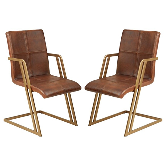 Bodmin Tan Faux Leather Dining Chairs With Angular Iron Legs In Pair