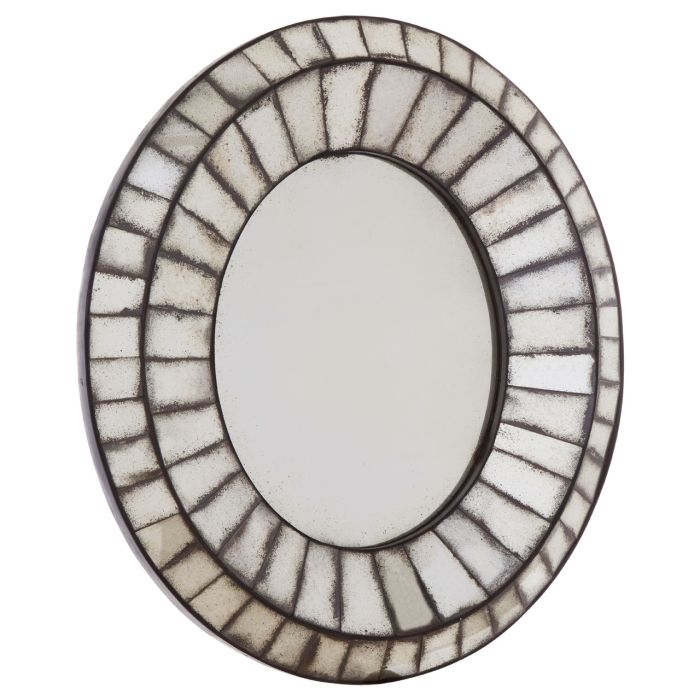 Rusper Oval 3d Mosaic Wall Mirror In Antique Silver Frame