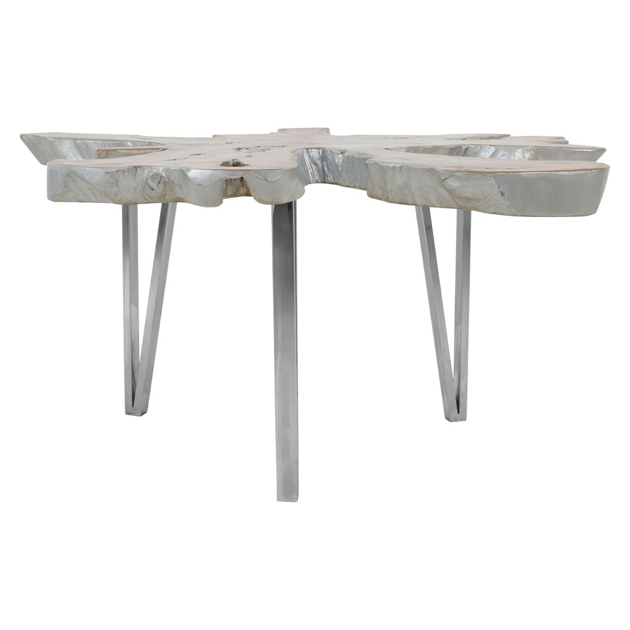 Surak Teak Wood Coffee Table In Silver With Stainless Steel Legs