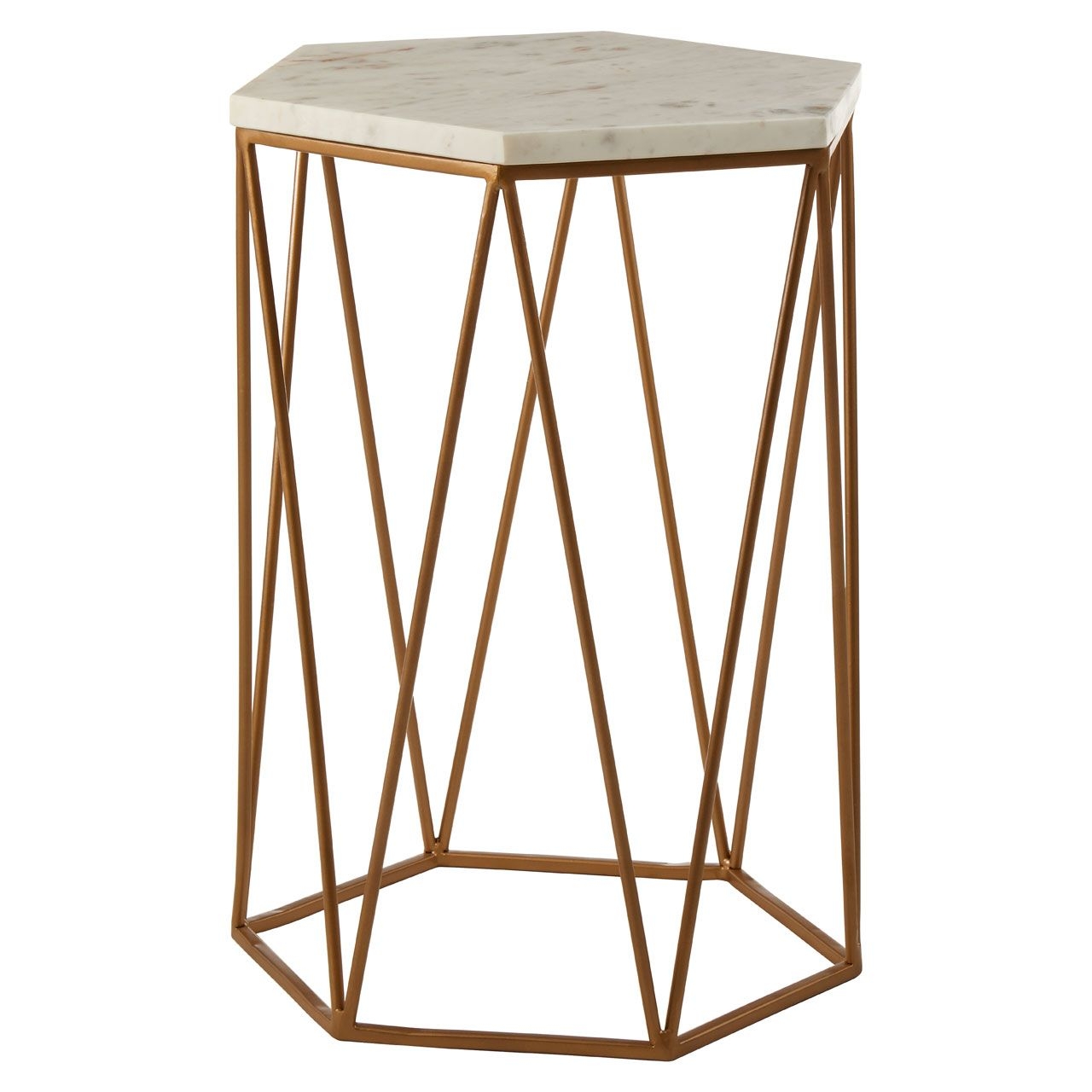 Shalimar Hexagonal Marble Top Side Table With Brass Metal Frame