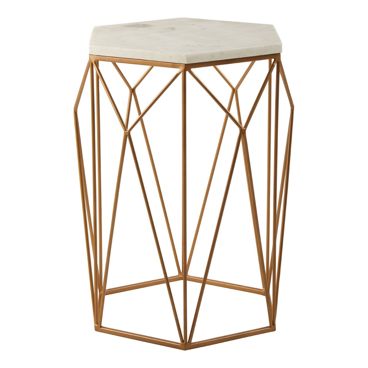 Shalimar Marble Top Side Table In White With Geometric Metal Frame