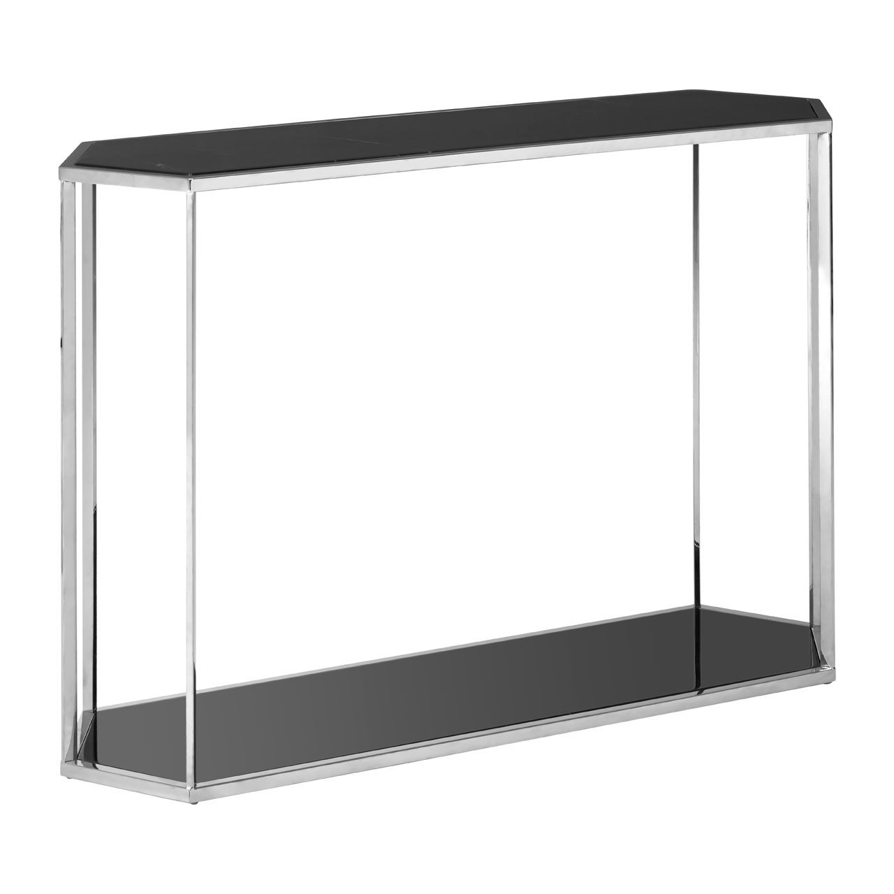 Piermount Black Glass Top Console Table With Silver Frame