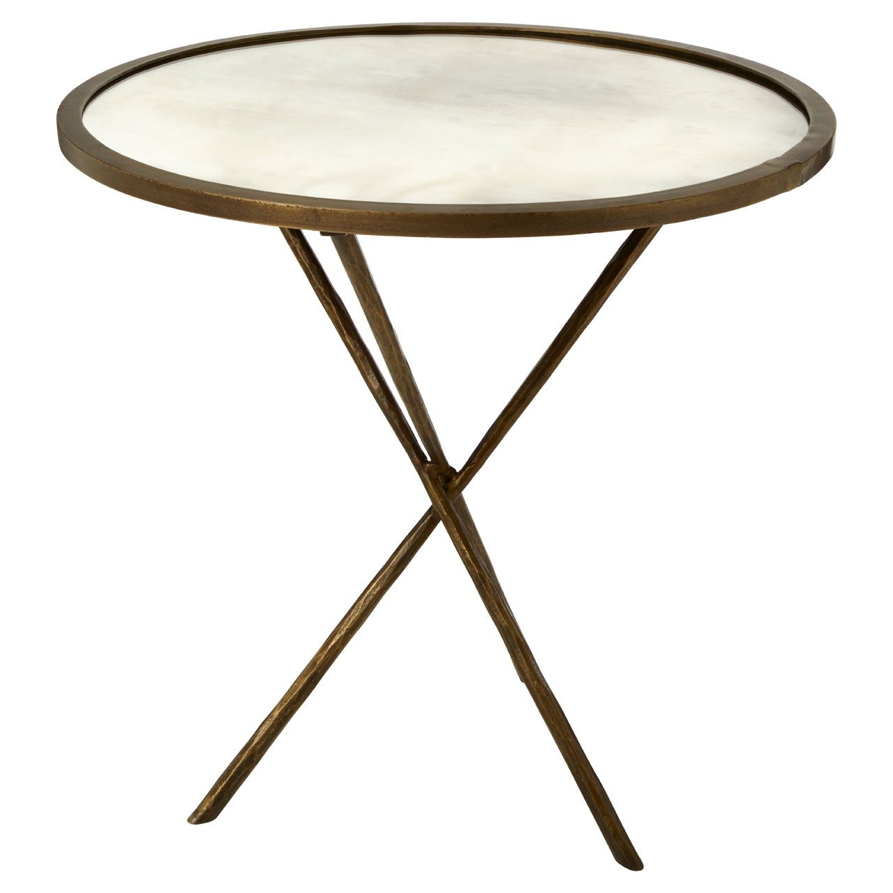 Rany Large Round Mirrored Glass Side Table In Brass Frame