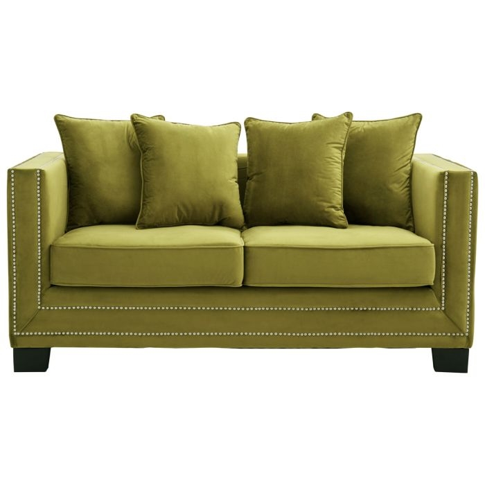 Safara Velvet 2 Seater Sofa In Green With Rubberwood Feets