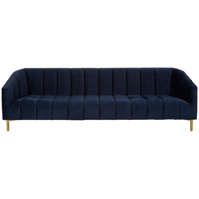 Ballari Velvet 3 Seater Sofa In Blue With Brushed Gold Stainless Steel Legs