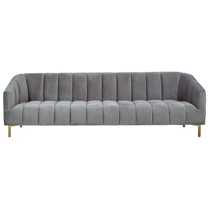 Ballari Velvet 3 Seater Sofa In Grey With Brushed Gold Stainless Steel Legs