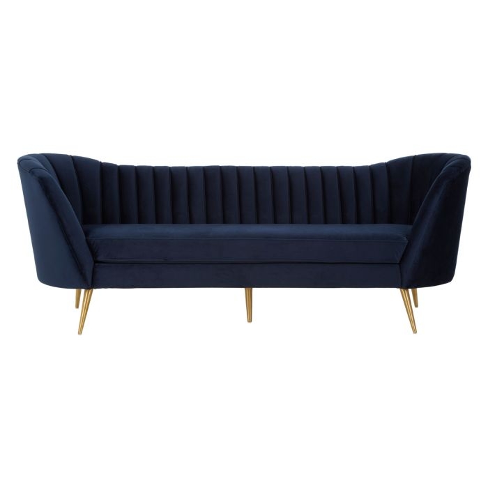 Bandit Velvet 3 Seater Sofa In Blue With Brushed Gold Stainless Steel Legs