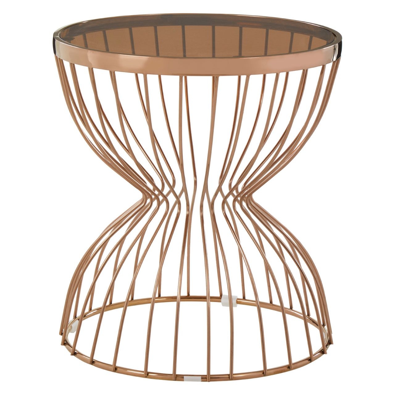Tula Round Glass Side Table With Rose Gold Hourglass Frame