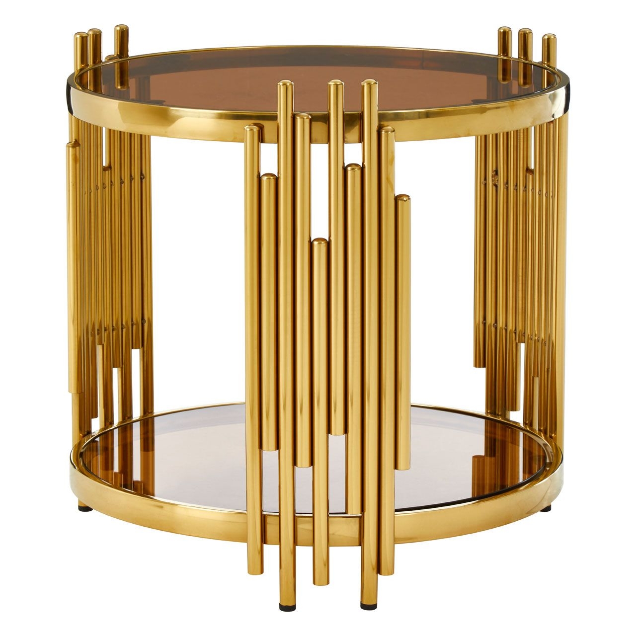 Tula Round Brown Glass Side Table With Tubular Stainless Steel Base