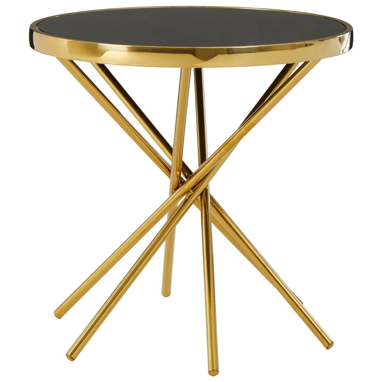 Tula Round Black Glass Side Table With Gold Stainless Steel Base