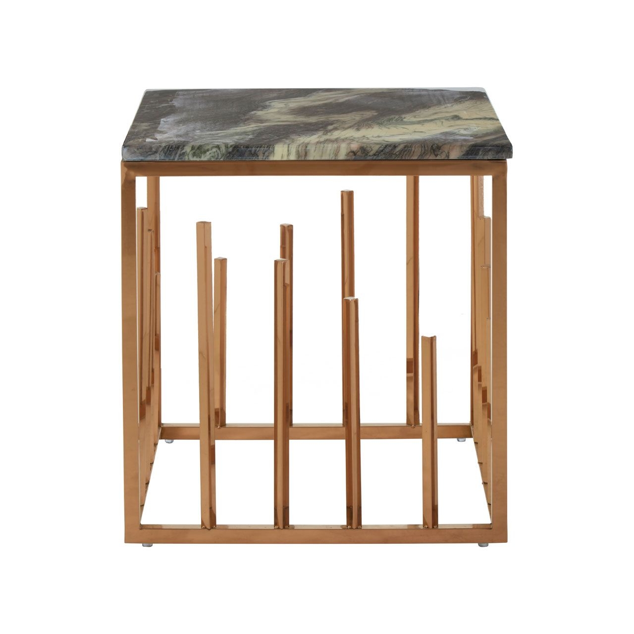 Tula Square Marble Top Side Table In Rose Gold Stainless Steel Base