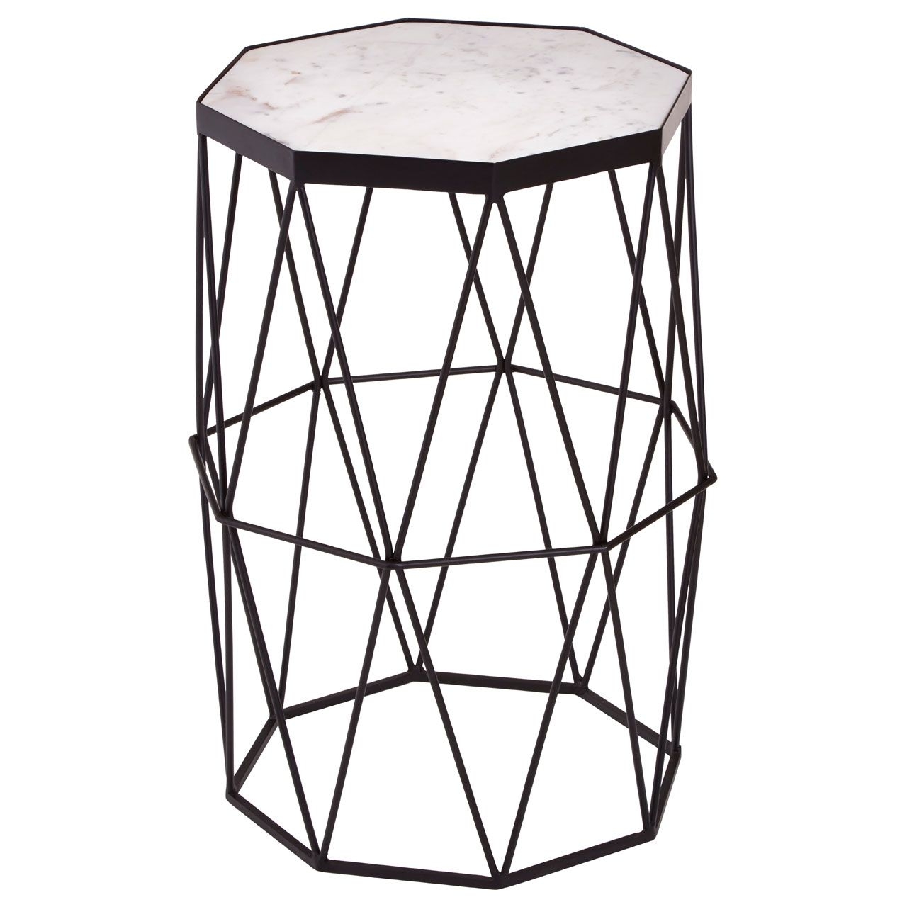 Shalimar Octagonal Marble Top Side Table With Black Metal Frame