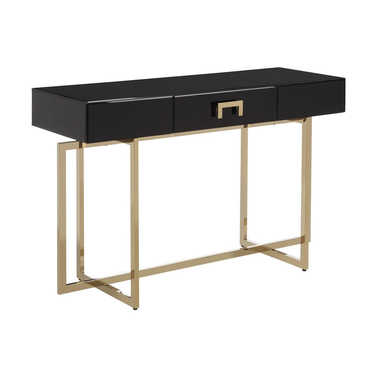 Ragusa Glass Top Wooden Console Table With 1 Drawer In Black