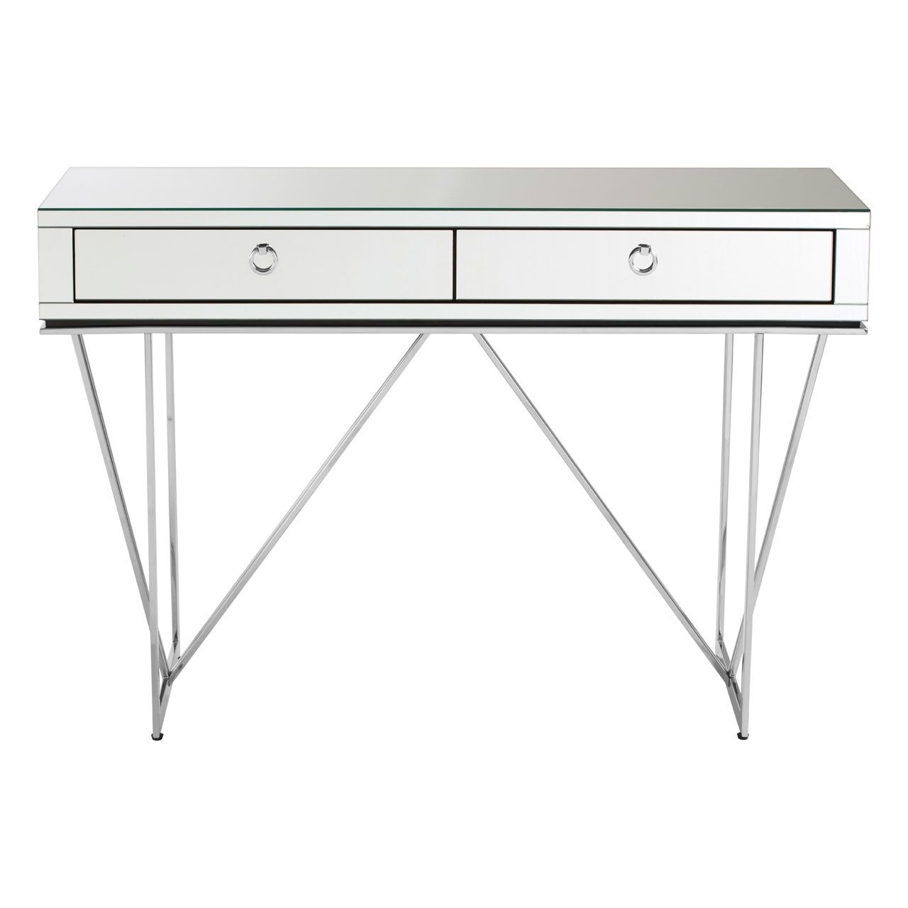Rovo Wooden Console Table With 2 Drawers In Silver