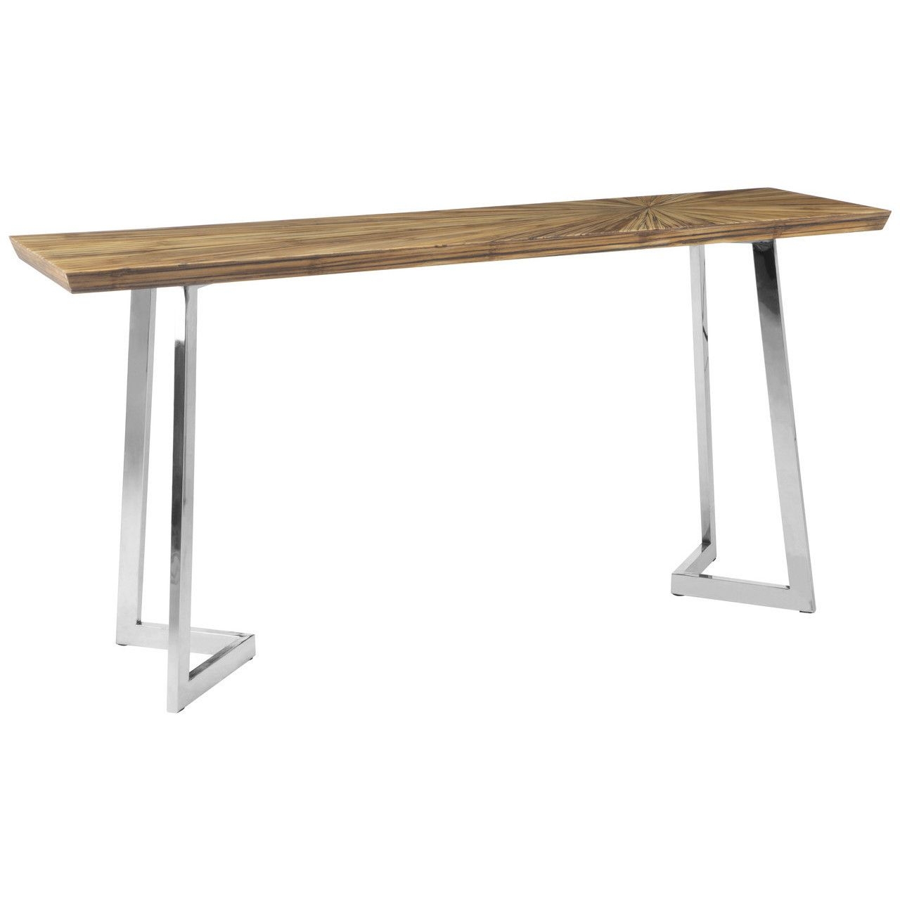 Gabar Wooden Console Table In Natural With Silver Stainless Steel Legs