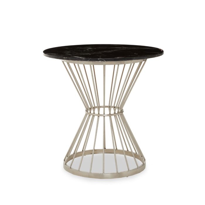 Alveley Round Black Marble Top Dining Table With Silver Geometric Base