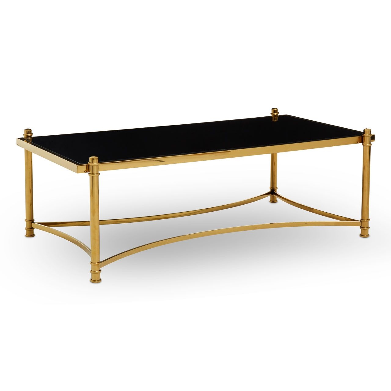 Ackley Glass Top Coffee Table In Black With Gold Metal Frame