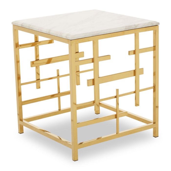 Alvescot White Marble Top Side Table With Gold Asymmetric Frame