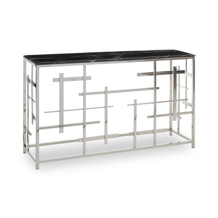 Alvescot Black Marble Top Console Table With Silver Asymmetric Frame