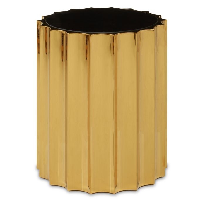 Aurora Round Glass Top Side Table In Black With Titanium Base