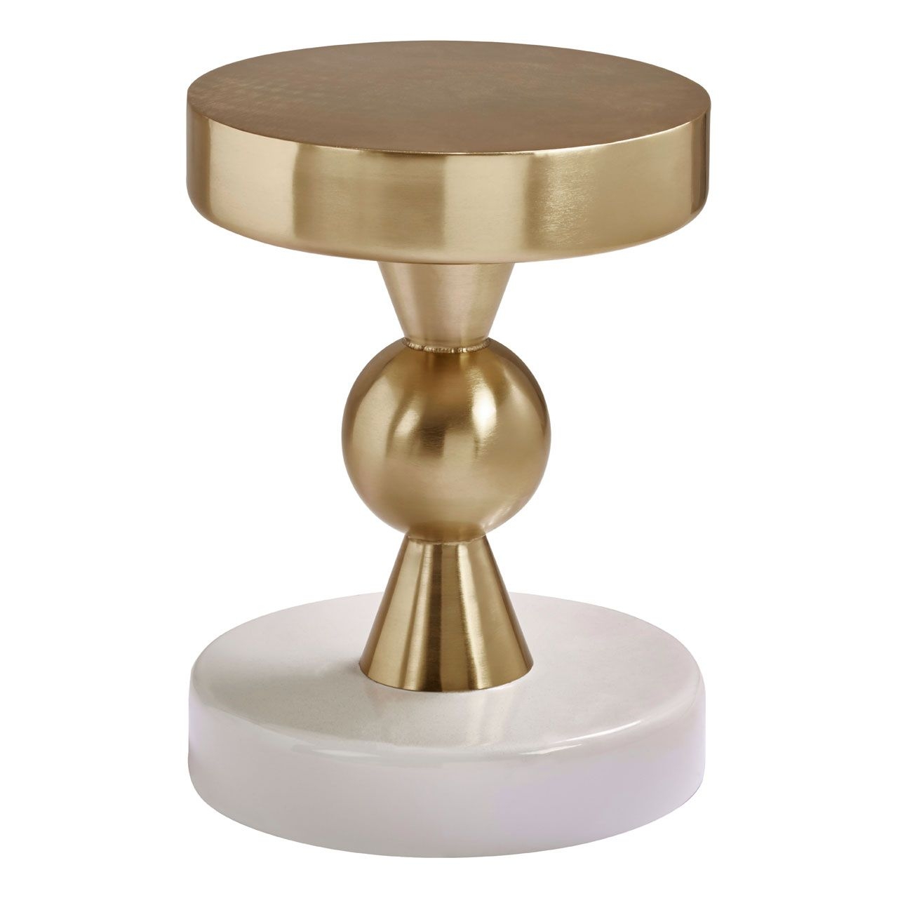 Martini Round Metal Side Table In Gold And Ivory Stone Base