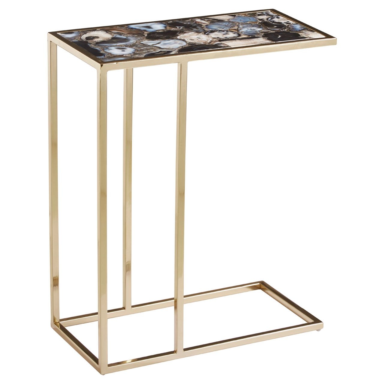 Vita Agate Marble Side Table In Black With Gold Metal Frame