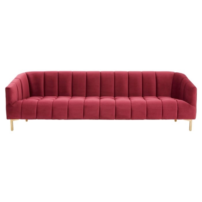 Ballari Velvet 3 Seater Sofa In Wine With Gold Stainless Steel Legs