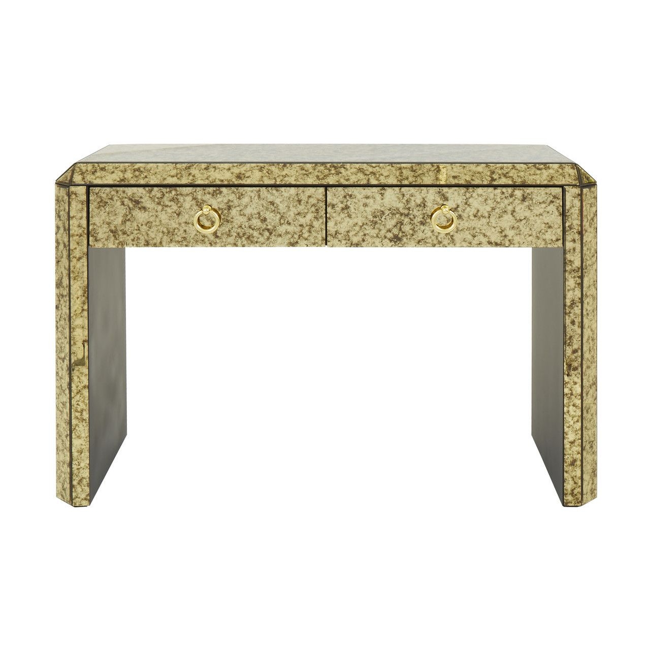 Komo Mirrored Glass Console Table In Antique Gold