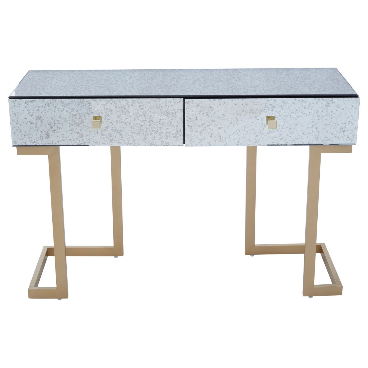 Kesana Mirrored Glass Console Table In Silver With Gold Metal Legs