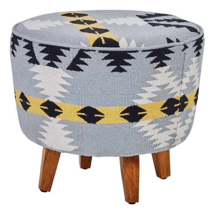 Clutton Fabric Upholstered Footstool In Grey Multi Colour
