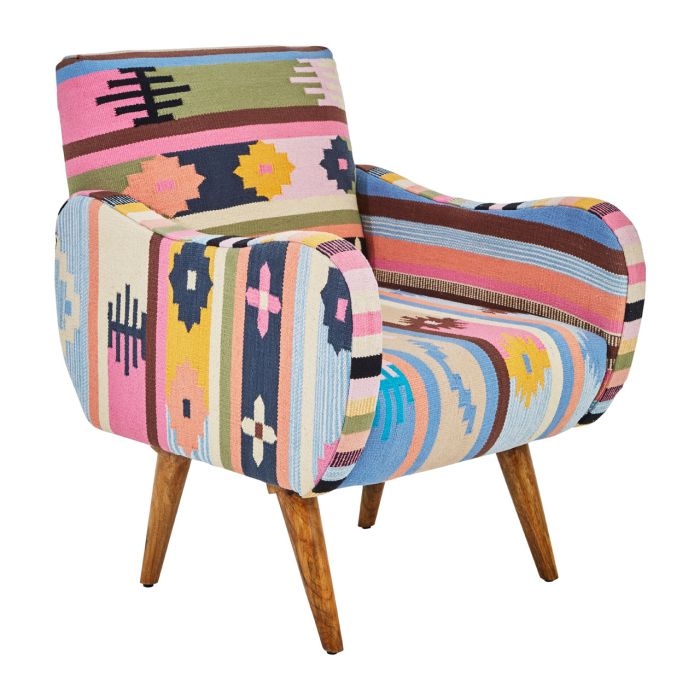 Clutton Fabric Bedroom Chair In Multi Colour With Mango Wood Legs