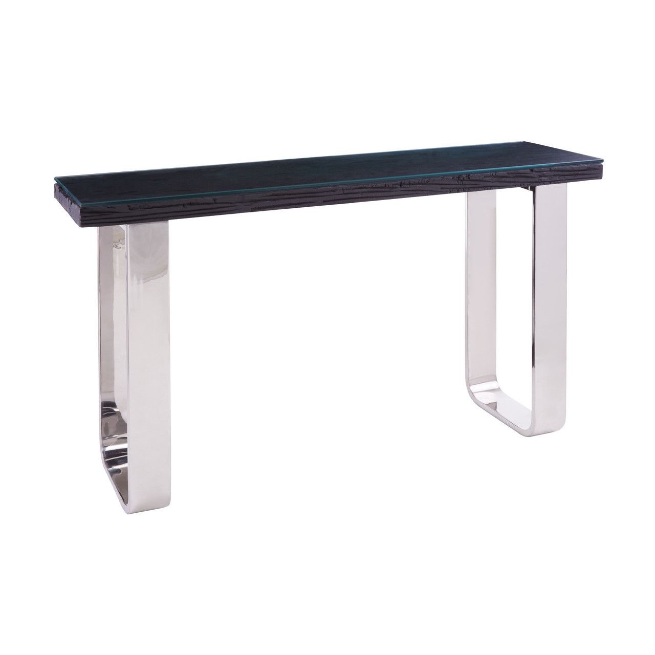Kera Glass Console Table In Black With U Shaped Metal Base