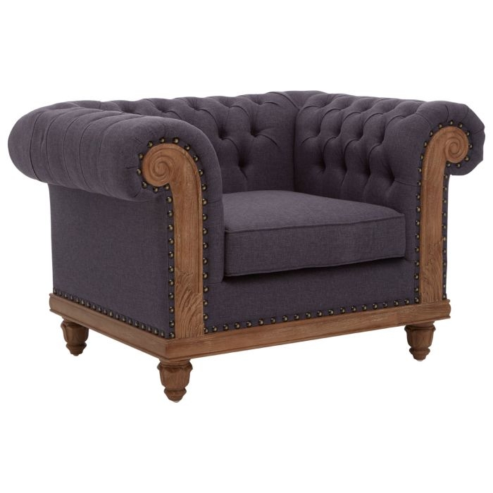Cabra Graphite Fabric Upholstered Armchair With Carved Legs